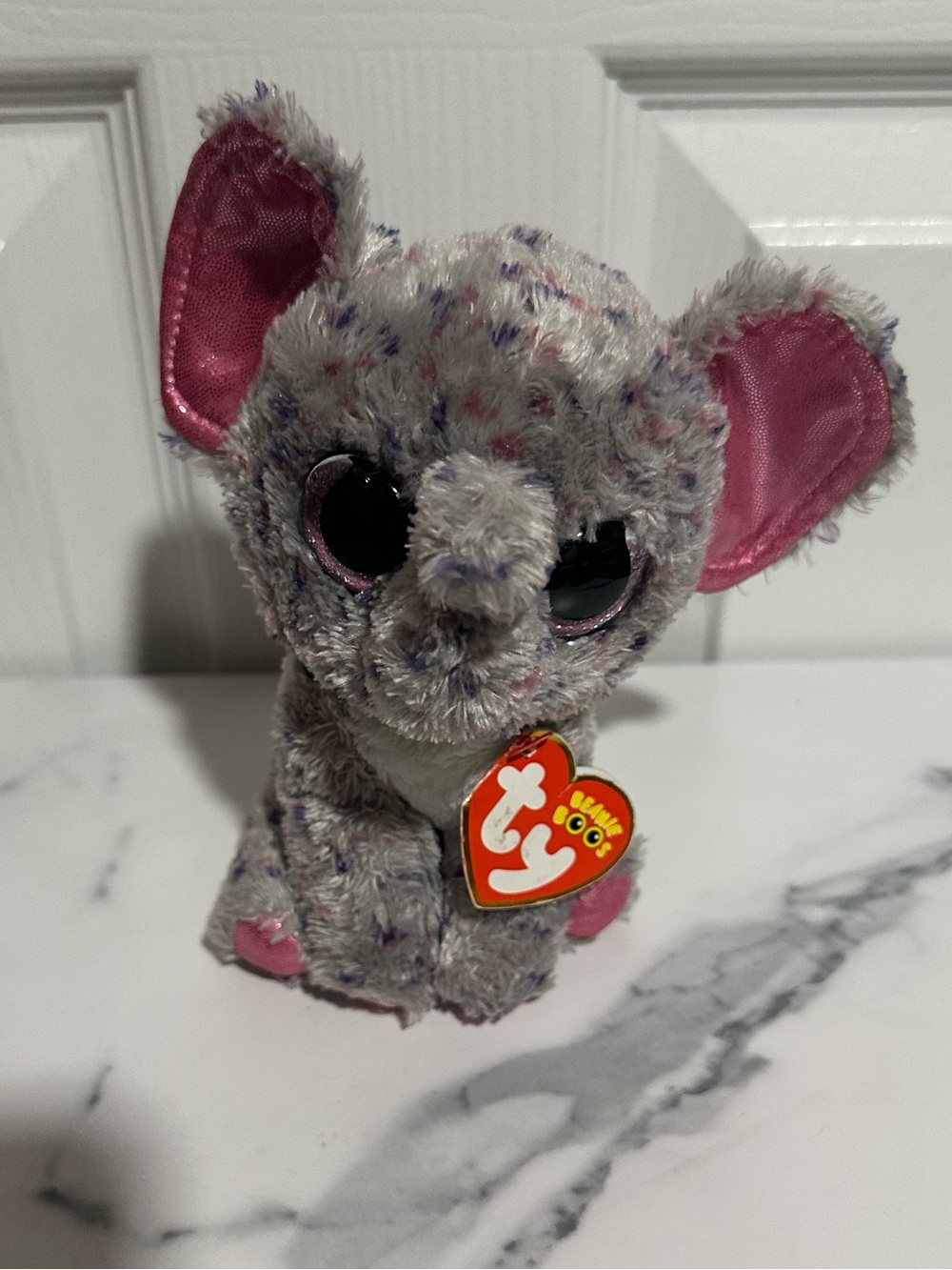Ty Beanie Boos Specks Plush Elephant - Gray with Pink Accents